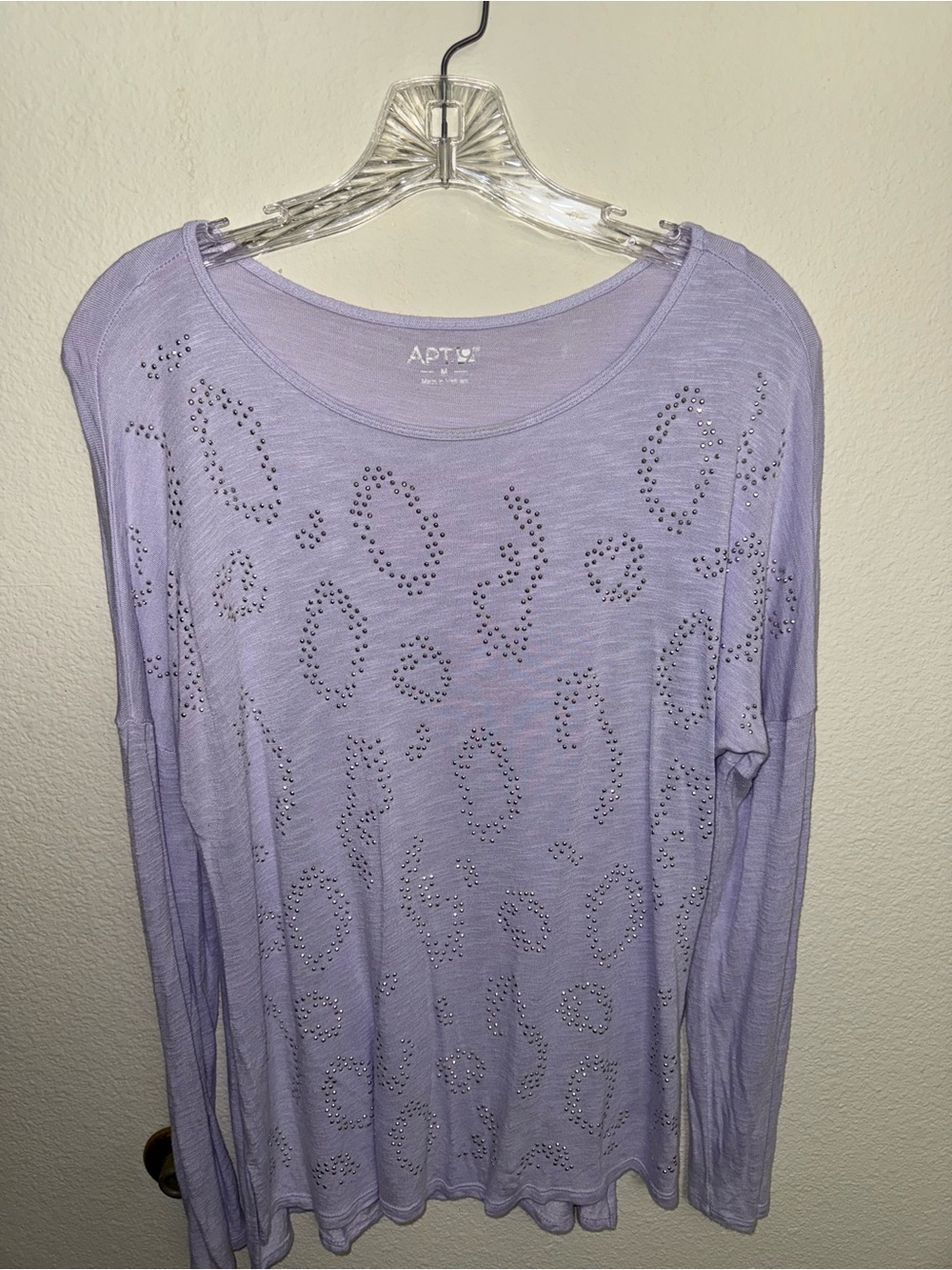 Apt. 9 Lavender Long Sleeve Studded Leopard Print Top